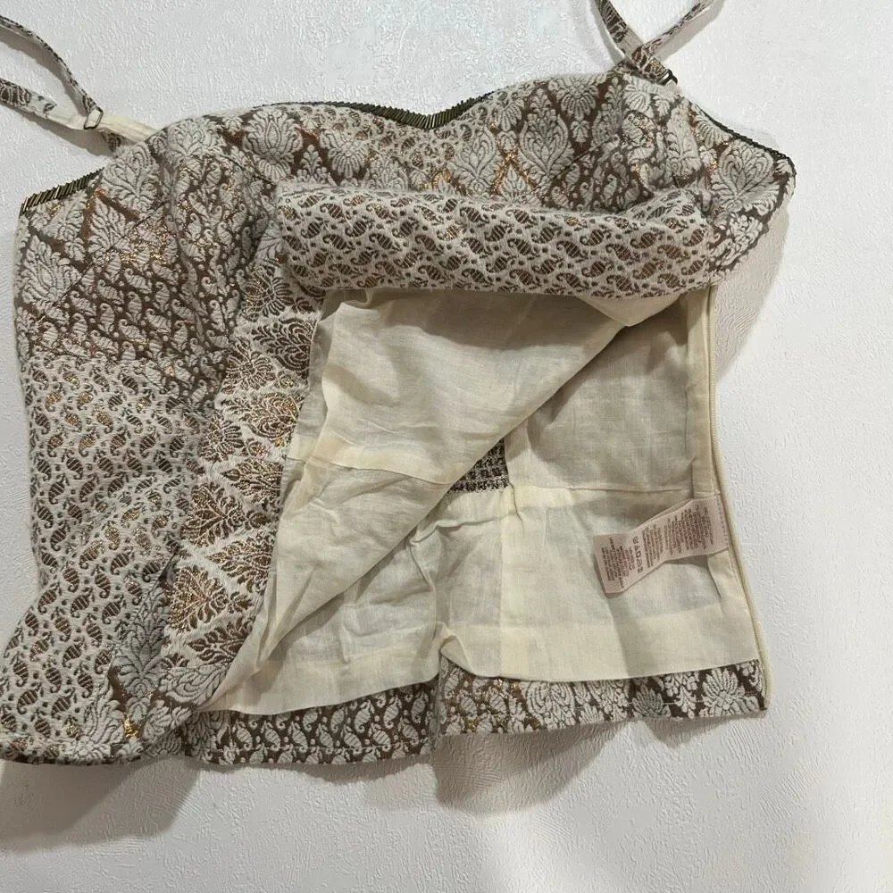 Free People Size 6 Metallic Brocade Corset Cami Crop Top Boho Fairy Grunge - Picture 9 of 9